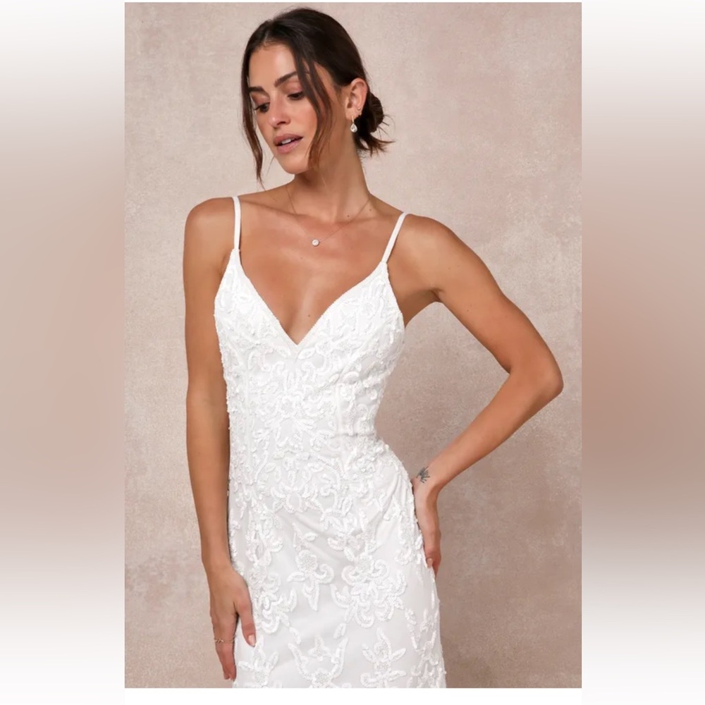 Lulu's White Floral Lace Wedding Dress